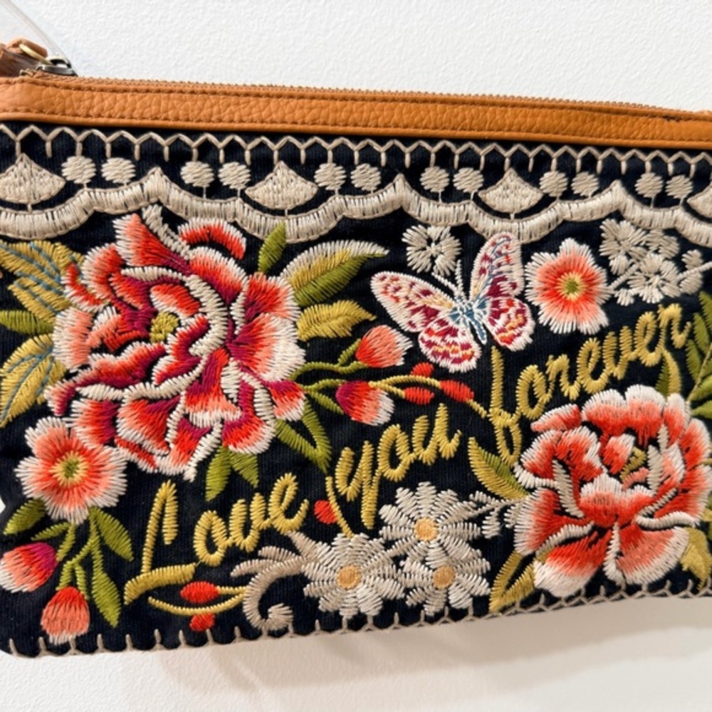 Johnny Was Embroidered Clutch Wristlet - “Love you Forever” Pouch - NWOT